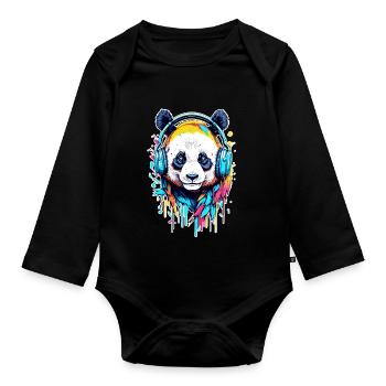 Panda - Baby Bio-Langarm-Body - Schwarz - Vorne
