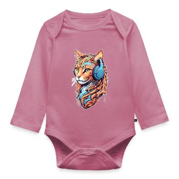 Katze hört Musik - Baby Bio-Langarm-Body - Mauve - Vorne