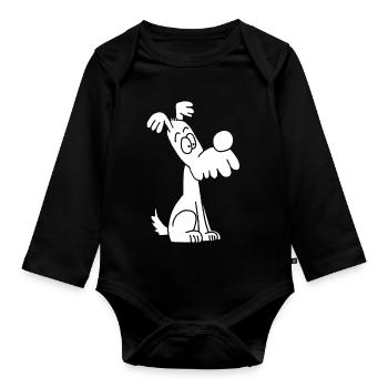 Funny and cute white dog - Organic Longsleeve Baby Bodysuit - black - Front