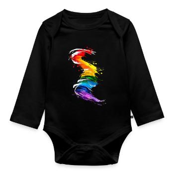 Abstraktes Regenbogen Pride Tornado Design - Lebendig - Baby Bio-Langarm-Body - Schwarz - Vorne