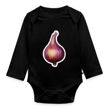 Illustration de l’oignon rouge – Cuisine vintage - Body Bébé bio manches longues - noir - Devant