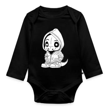 Kleiner Dinosaurier (weiß) - Baby Bio-Langarm-Body - Schwarz - Vorne