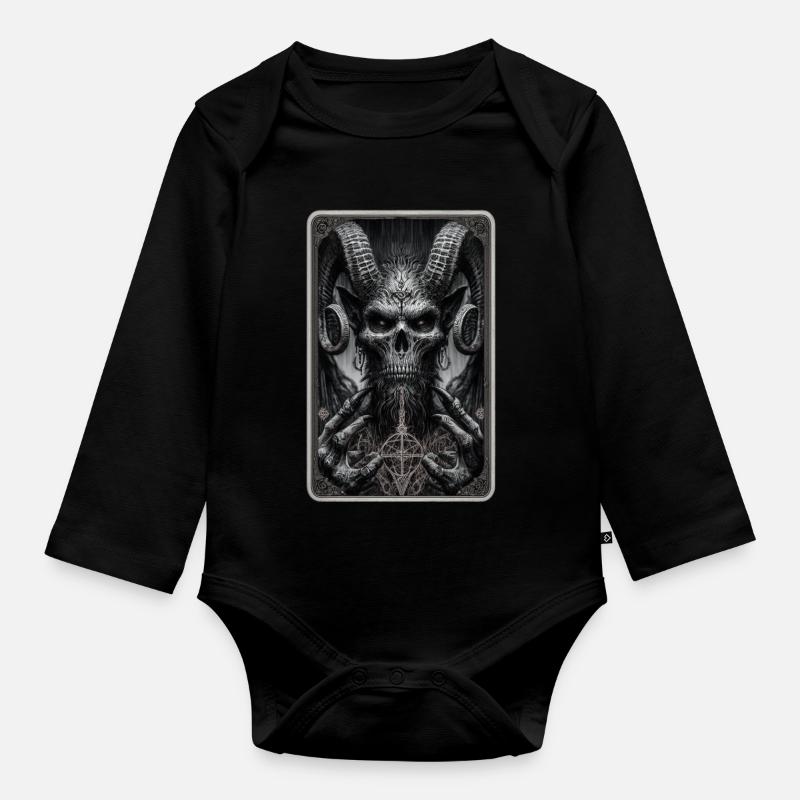 Dämon mit Hörnern und Pentagramm - Baby Bio-Langarm-Body - Schwarz