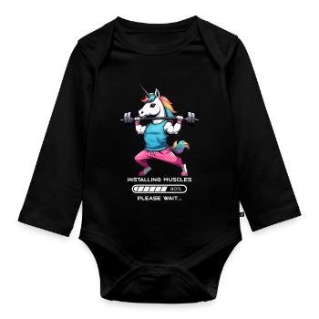Bodybuilder Einhorn - Baby Bio-Langarm-Body - Schwarz - Vorne