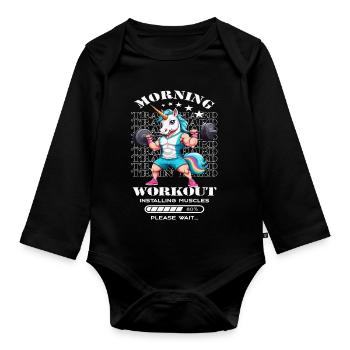 Einhorn Morning Workout - Baby Bio-Langarm-Body - Schwarz - Vorne