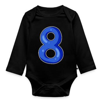Number 8 Number Eight Motif Blue - Organic Longsleeve Baby Bodysuit - black - Front