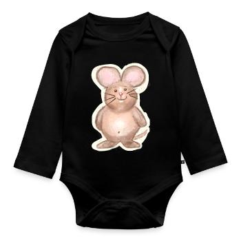 Mouse - Organic Longsleeve Baby Bodysuit - black - Front