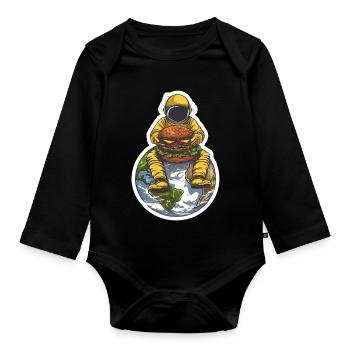 Astronaut freut sich über seinen Burger im All - Baby Bio-Langarm-Body - Schwarz - Vorne