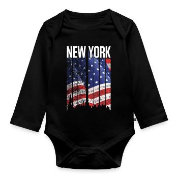 New York Flag Mosaic - Organic Longsleeve Baby Bodysuit - black - Front