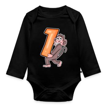 1 an - Inscription à l’école - Motif Singe - Numéro 1 - Body Bébé bio manches longues - noir - Devant