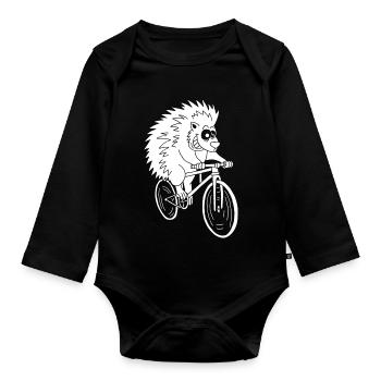 Weißer Igel auf dem Fahrrad - Baby Bio-Langarm-Body - Schwarz - Vorne