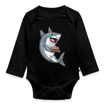 Gâteau d’anniversaire requin - Body Bébé bio manches longues - noir - Devant