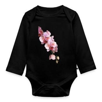 Phalaenopsis Cygne Fard à joues Fleurs d’orchidée pélorique - Body Bébé bio manches longues - noir - Devant