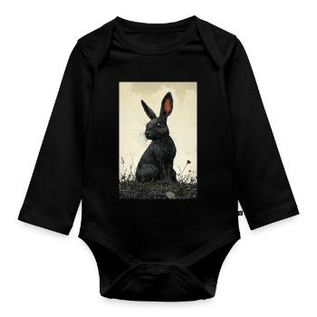 Night rabbit in the fog - Organic Longsleeve Baby Bodysuit - black - Front