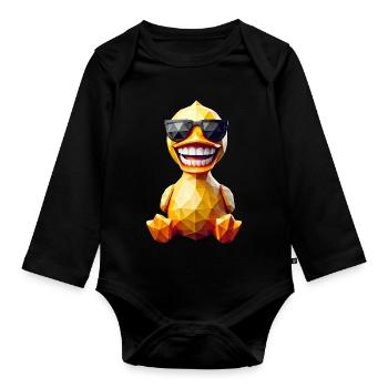 Yellow duck sunglasses - Organic Longsleeve Baby Bodysuit - black - Front