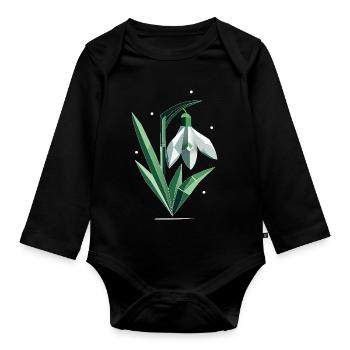 Delicate Polygonal Snowdrop Illustration - Organic Longsleeve Baby Bodysuit - black - Front