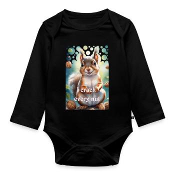 Schlaues Eichhörnchen Ich knacke jede Nuss - Baby Bio-Langarm-Body - Schwarz - Vorne