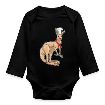Känguru Koch Pfannenwender Kochen - Baby Bio-Langarm-Body - Schwarz - Vorne
