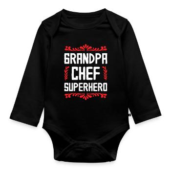 Grand-père chef super-héros - Body Bébé bio manches longues - noir - Devant