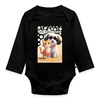 chien et chat animal enfants meilleurs amis pour toujours - Body Bébé bio manches longues - noir - Devant