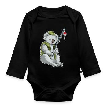 Pêche à la canne à pêche du pêcheur koala - Body Bébé bio manches longues - noir - Devant