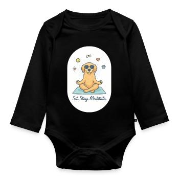 Zen Golden Retriever: The Fluffy Life Coach - Organic Longsleeve Baby Bodysuit - black - Front