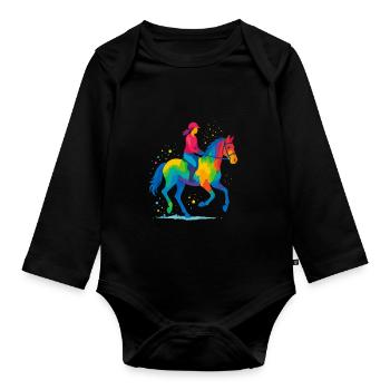 Pferdereiten Bunt - Baby Bio-Langarm-Body - Schwarz - Vorne