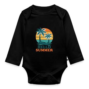 Strand mit Palmen und Sonnenuntergang - Baby Bio-Langarm-Body - Schwarz - Vorne
