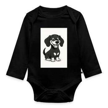 Glücklicher Dackel schwarz-weiß - Baby Bio-Langarm-Body - Schwarz - Vorne