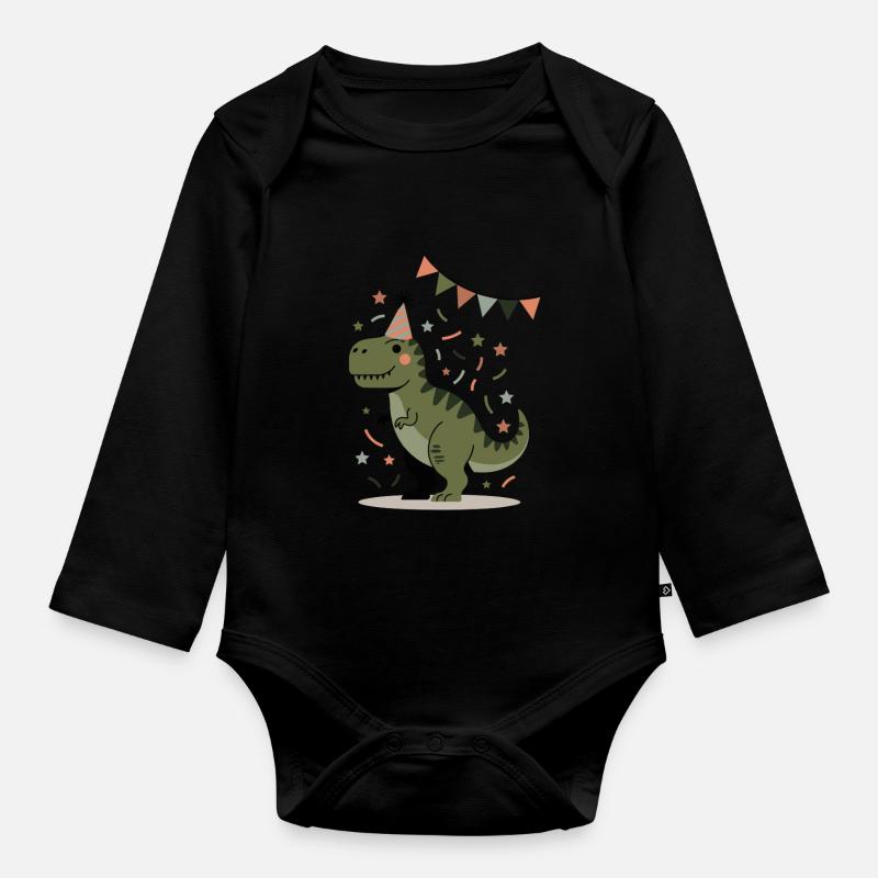 Dino Geburtstag Party T-Rex Design Kinder - Baby Bio-Langarm-Body - Schwarz