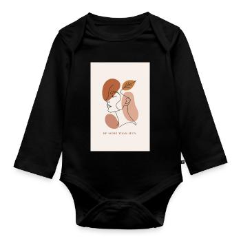 Portrait minimaliste avec une feuille et un message stimulants - Body Bébé bio manches longues - noir - Devant