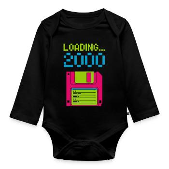 Loading 2000 Disketten-Design Retro Pixel Design - Baby Bio-Langarm-Body - Schwarz - Vorne
