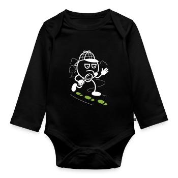 Ribbo as a detective in search of clues - Organic Longsleeve Baby Bodysuit - black - Front