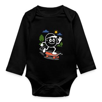 Ribbo on the skateboard - Organic Longsleeve Baby Bodysuit - black - Front