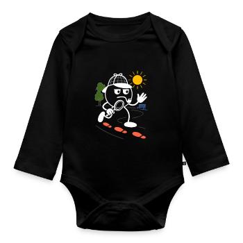 Ribbo as a detective in search of clues - Organic Longsleeve Baby Bodysuit - black - Front