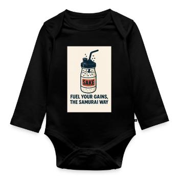 Saké et Gains Style Samurai - Body Bébé bio manches longues - noir - Devant