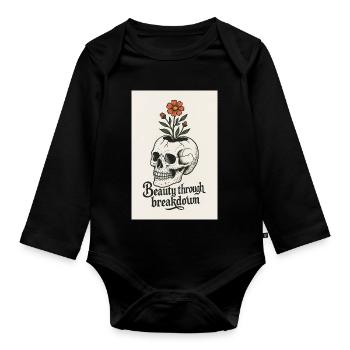 Conception artistique de crâne floral - Body Bébé bio manches longues - noir - Devant