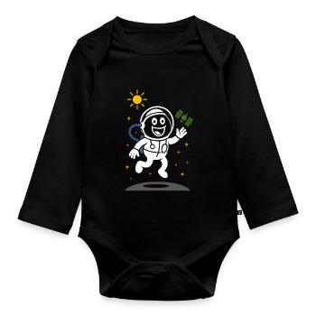Ribbo als Astronaut – Lustige Weltraum-Szene - Baby Bio-Langarm-Body - Schwarz - Vorne