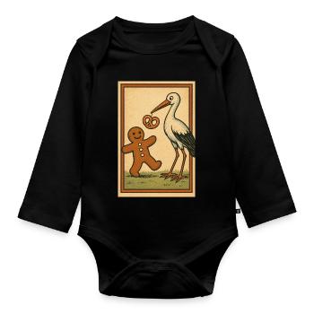 Storch und Keks und Lebkuchen Männchen Fabel - Baby Bio-Langarm-Body - Schwarz - Vorne