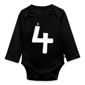 Festive Number Four Candle Design - Organic Longsleeve Baby Bodysuit - black - Front