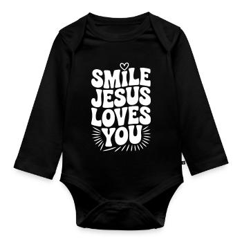 Sourire Jésus t’aime - Body Bébé bio manches longues - noir - Devant