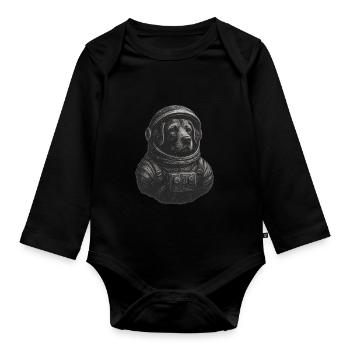 Chiot chien en combinaison d’astronaute astronaute - Body Bébé bio manches longues - noir - Devant