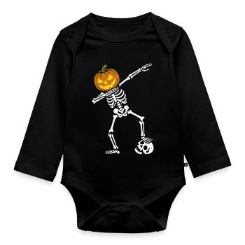 Halloween Dab Dance Skeleton with Skull - Organic Longsleeve Baby Bodysuit - black - Front