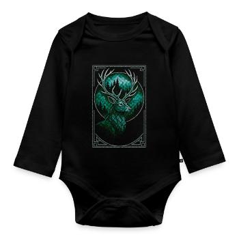Mystic Forest Deer Illustration - Organic Longsleeve Baby Bodysuit - black - Front