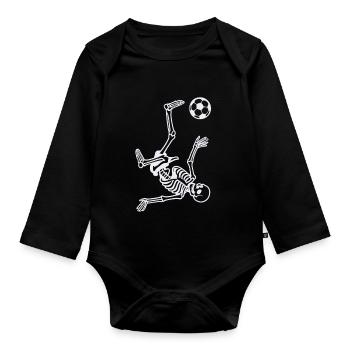 Le squelette avec un ballon de football fait un coup de pied au-dessus de la tête - Body Bébé bio manches longues - noir - Devant