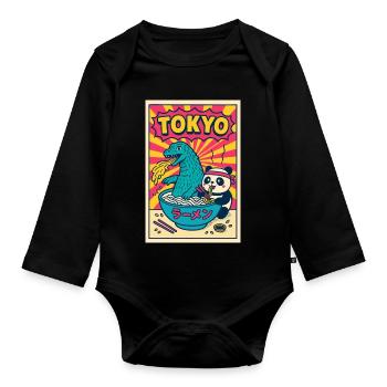 Tokyo Ramen Panda und Drache - Baby Bio-Langarm-Body - Schwarz - Vorne