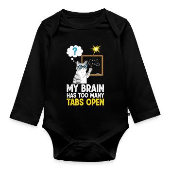 Humorous cat picture with school concept - Organic Longsleeve Baby Bodysuit - black - Front