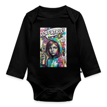 Farbexplosion Graffiti Heldin - Baby Bio-Langarm-Body - Schwarz - Vorne