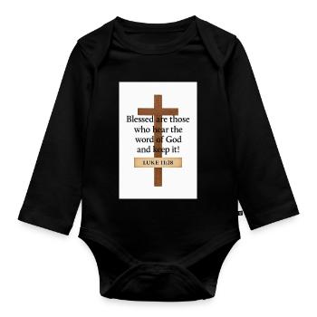 Kreuzzitate: Selige, die Gottes Wort hören - Baby Bio-Langarm-Body - Schwarz - Vorne
