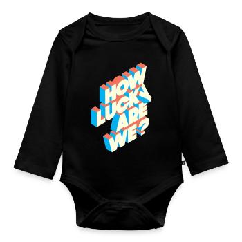 How Lucky Are We? | Retro Typografie Statement - Baby Bio-Langarm-Body - Schwarz - Vorne